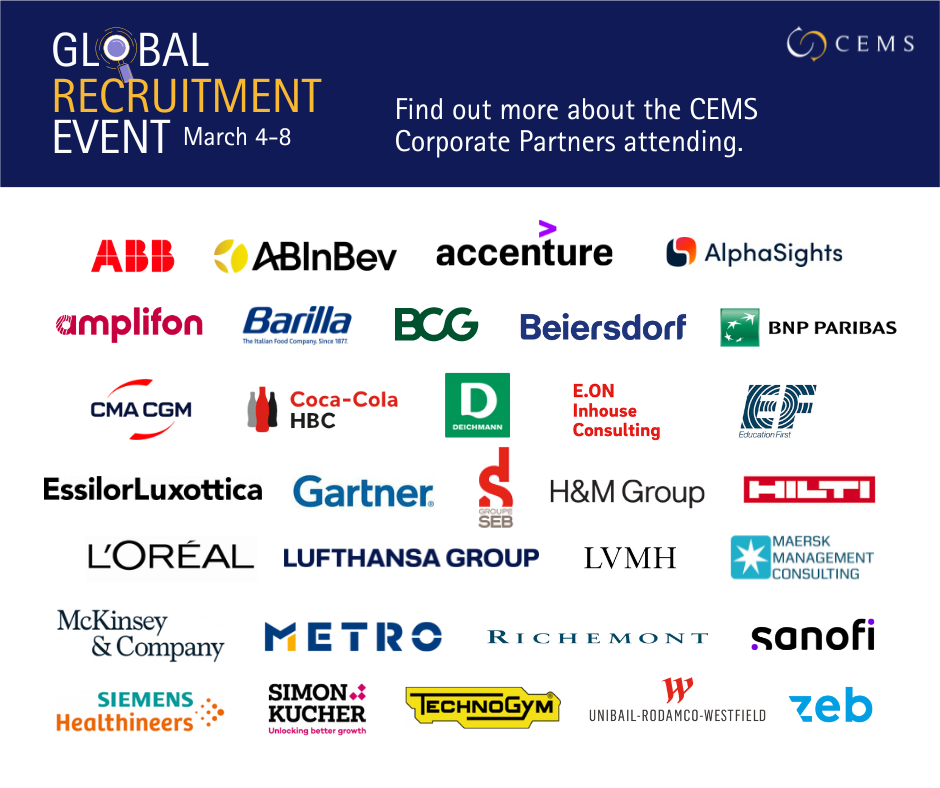 This is a picture with the logos of CEMS Corporate Partners participating in the event.