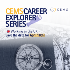 This is a picture of a compass with the title "CEMS Career Explorer Series" and the event date.