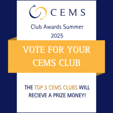 This is a blue banner indicating the CEMS Club Awards dates and inviting students to vote.