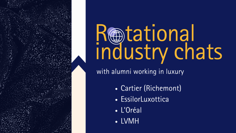This is a blue background picture with the names of the participating companies, the dates and a picture of luxurious fabric.