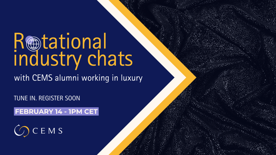 This is a blue background picture with the names of the participating companies, the dates and a picture of luxurious fabric.