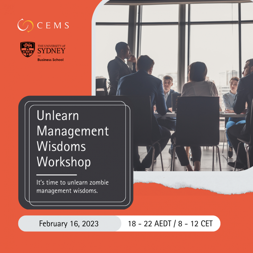 Unlearn Management Wisdoms Workshop flyer