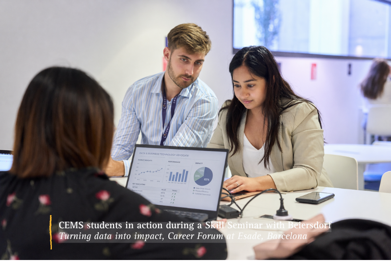 CEMS students in action during a Skill Seminar with Beiersdorf, alongside the Career Forum at ESADE